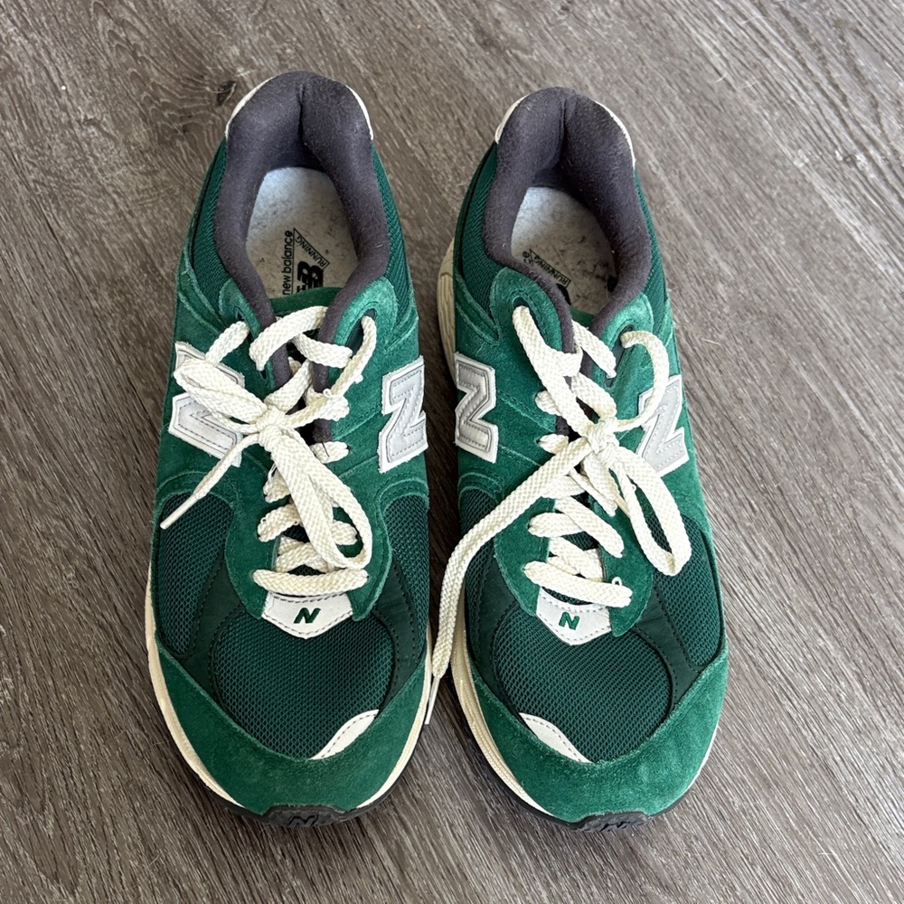 New Balance Green Suede & Mesh 2002R Sneakers with White Accents